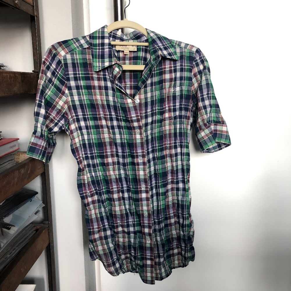 Elizabeth and James Blue and Green Plaid Shirt - S